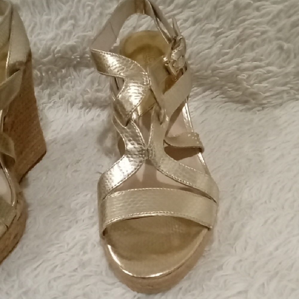 Michael Kors Elegant Gold Strappy Women's Wedges - Picture 6 of 8